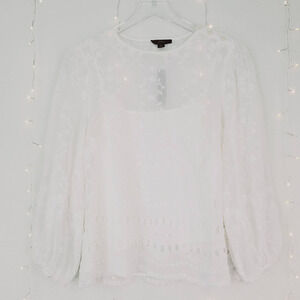J Crew White Floral Embroidered Scalloped Peasant Blouse Top